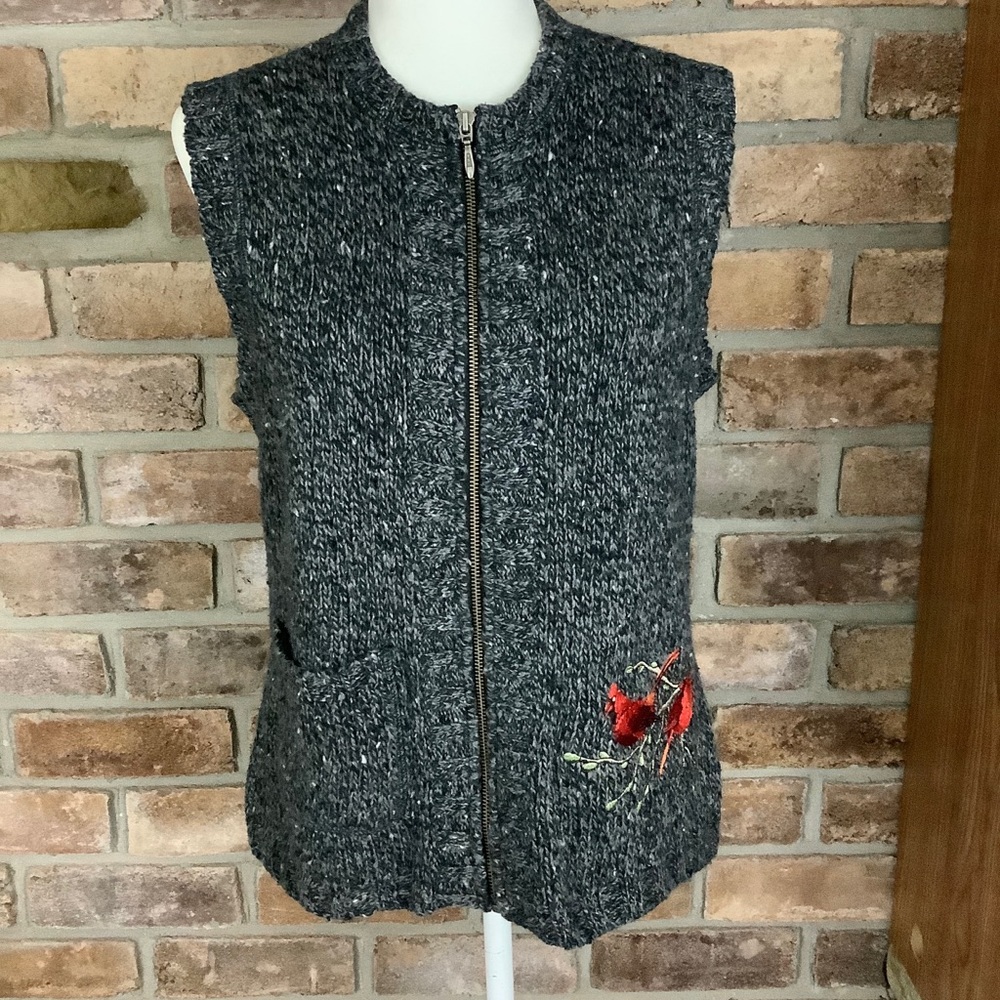 WOOLRICH “Black Heather” Wool Cardinal Sweater Vest SZ-S Petite - Picture 2 of 11